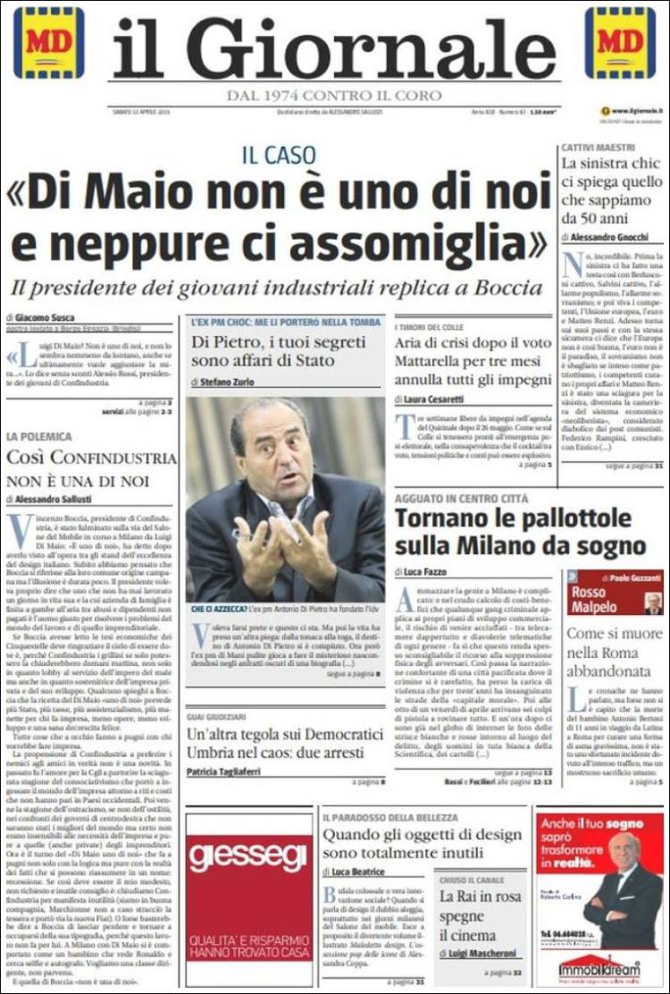 Portada de il Giornale (Italia)