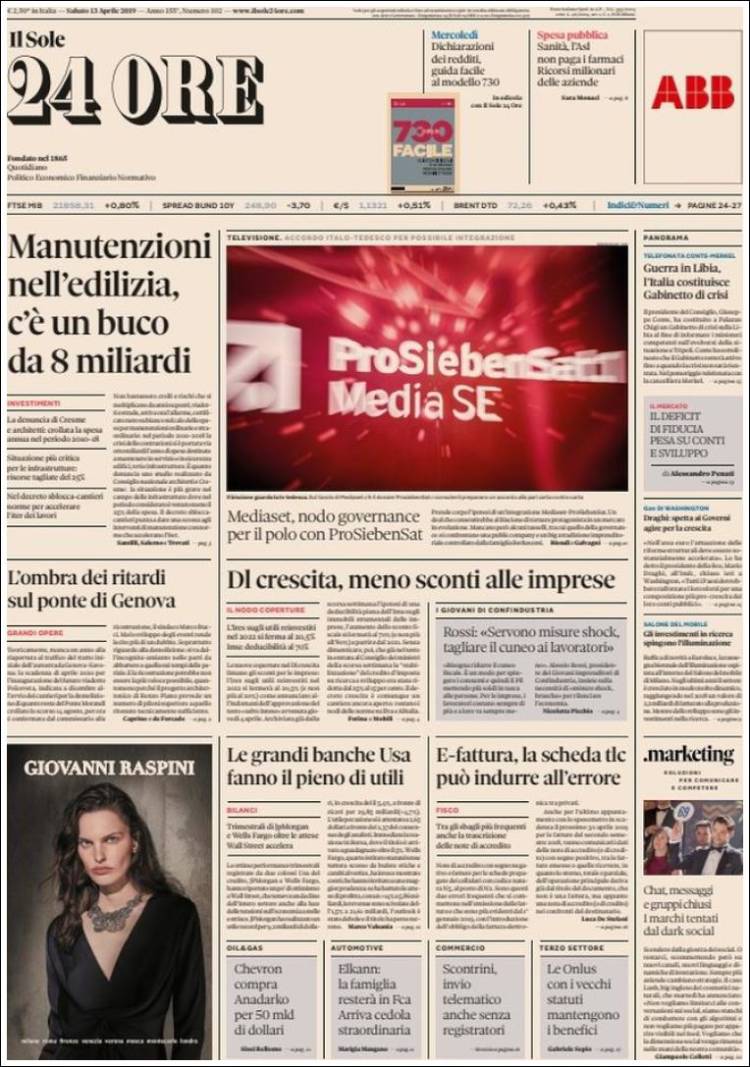 Portada de Il Sole 24 ORE (Italia)