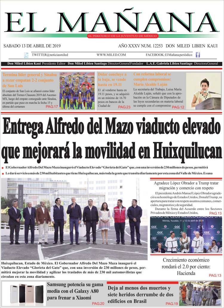Portada de El Mañana de Toluca (Mexico)