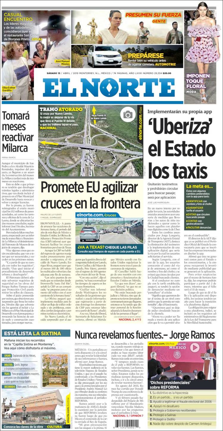 Portada de El Norte (Mexico)