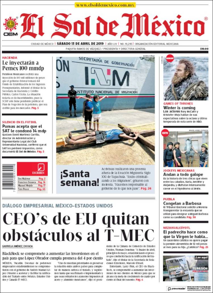 Portada de El Sol de México (Mexico)