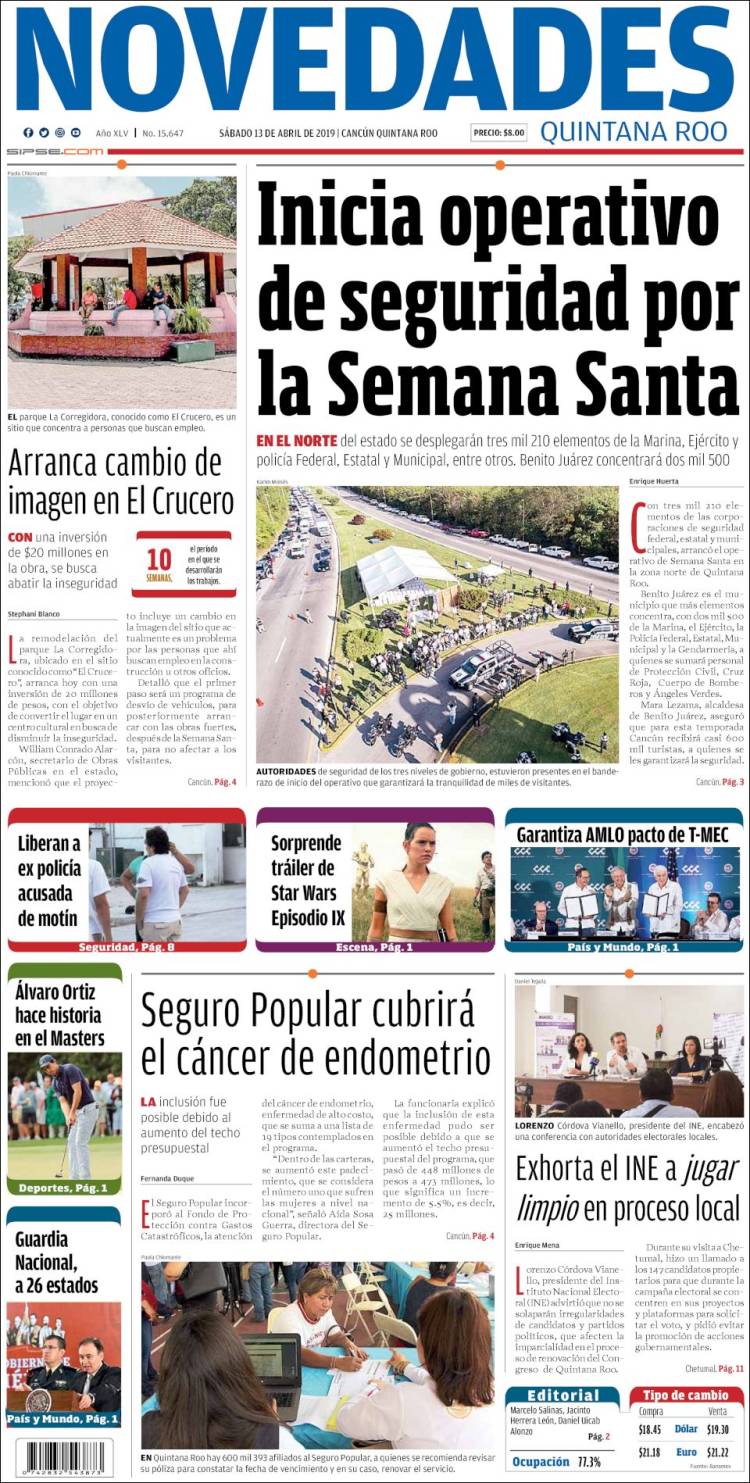 Portada de Novedades de Quintana Roo (Mexico)