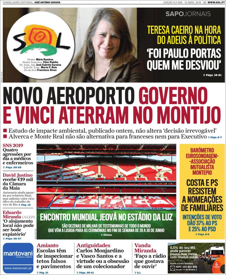 Portada de Jornal Sol (Portugal)