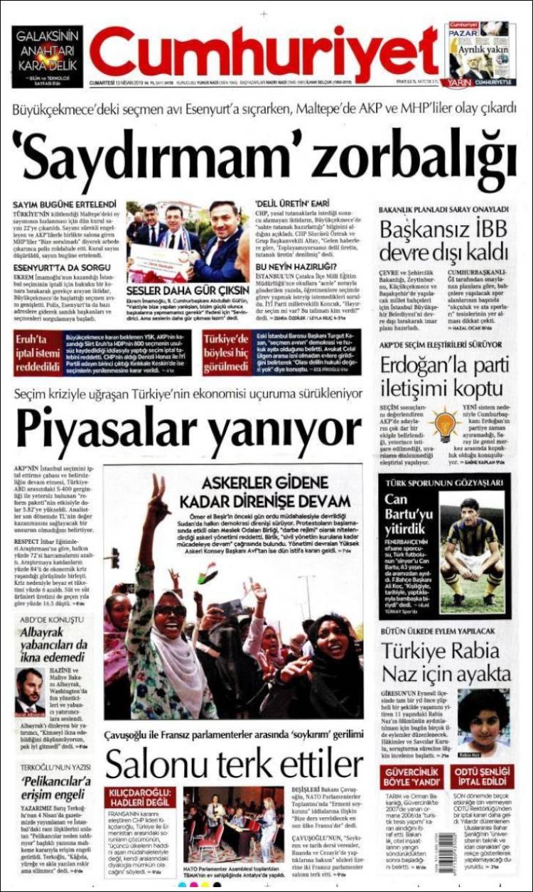 Portada de Cumhuriyet (Turqu&iacute;a)
