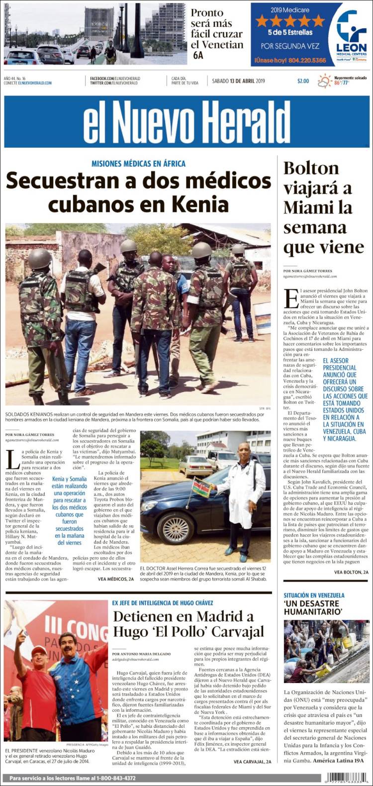 Portada de El Nuevo Herald (USA)