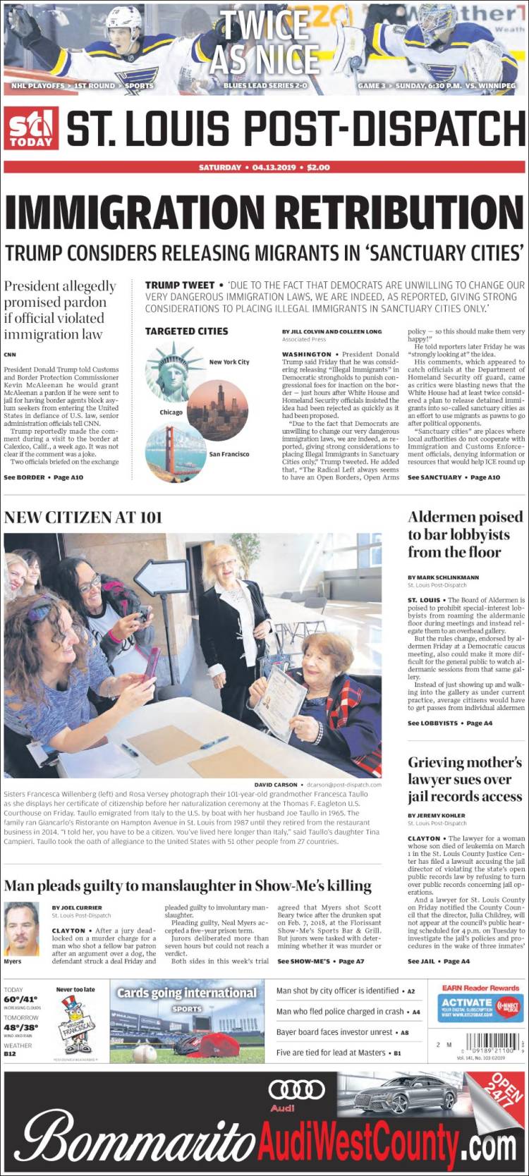 Portada de St. Louis Post-Dispatch (USA)