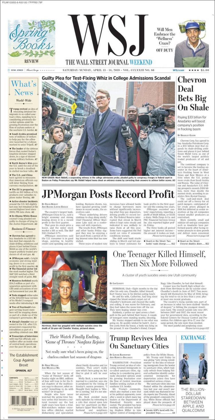 Portada de Wall Street Journal (USA)