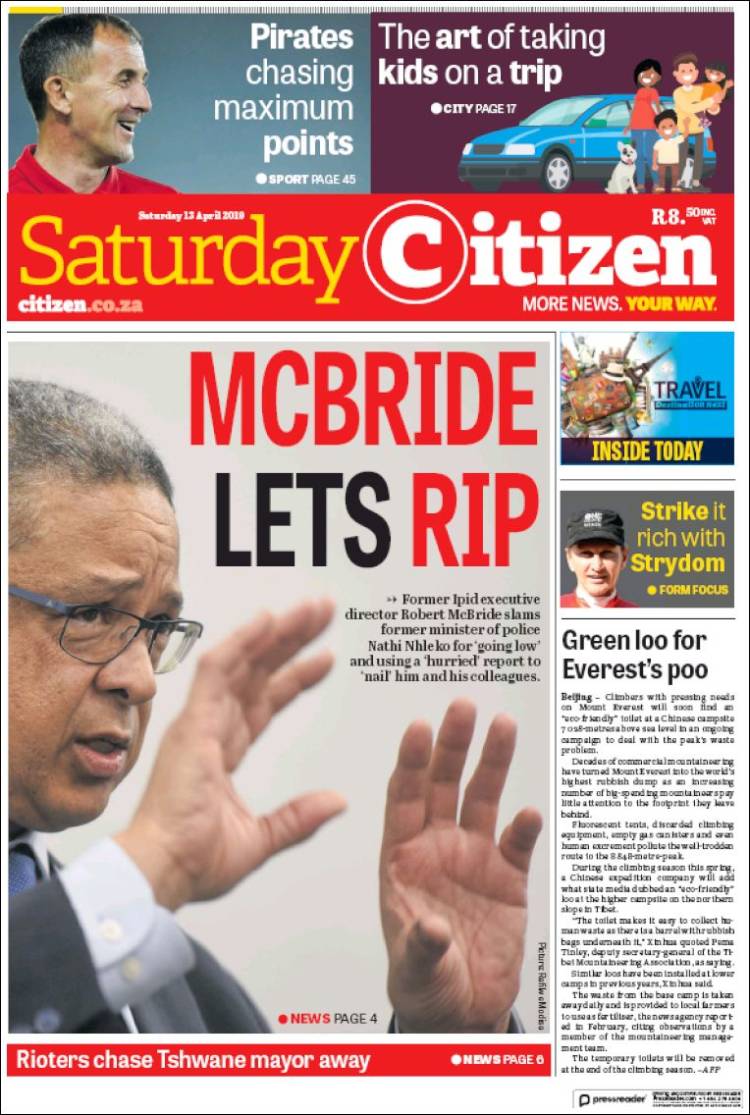 Portada de The Citizen (Sud&aacute;frica)
