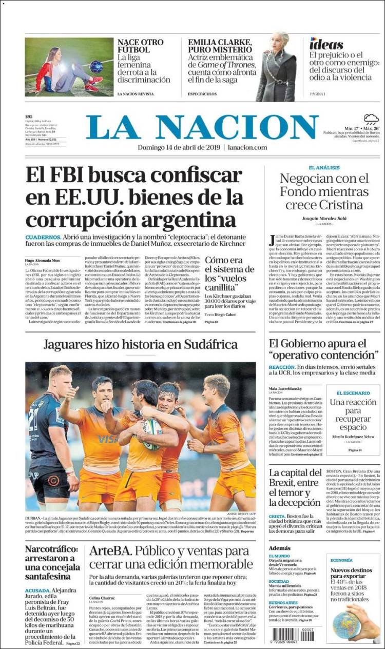 Portada de La Nación (Argentina)