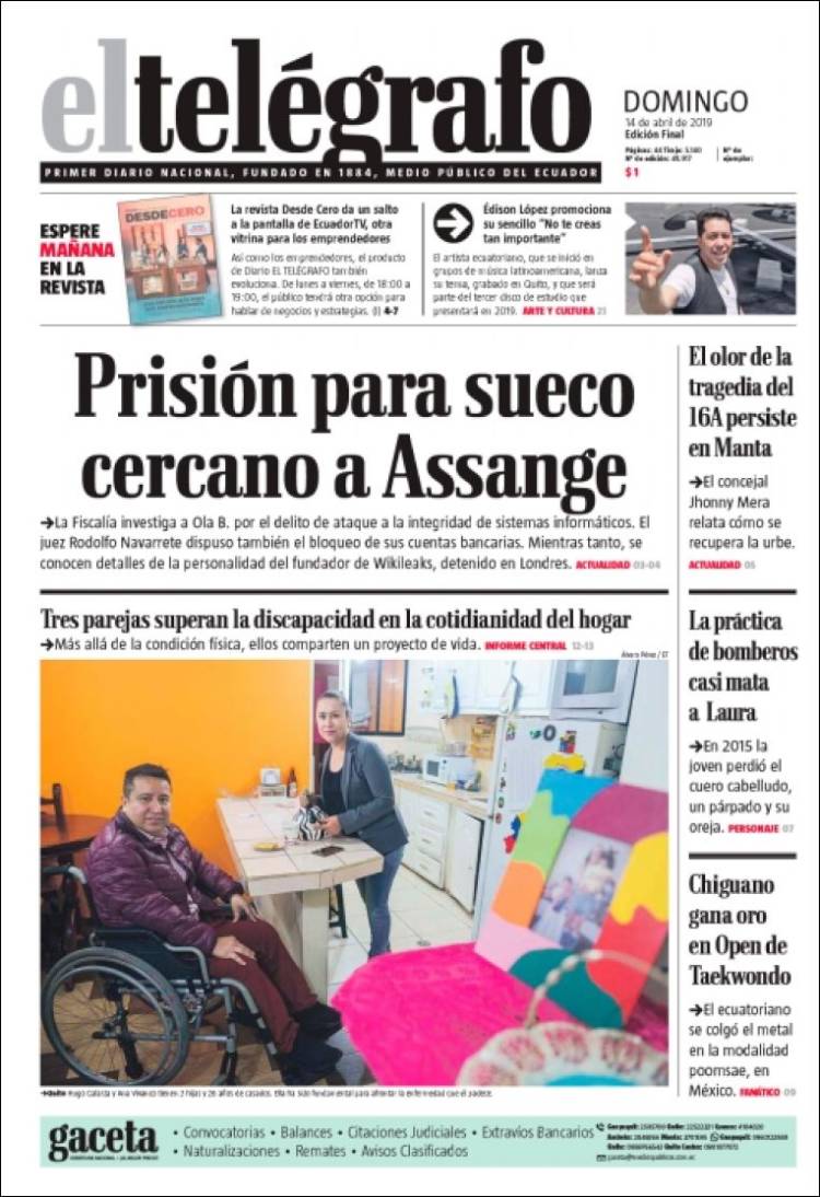 Portada de El Telégrafo (Ecuador)