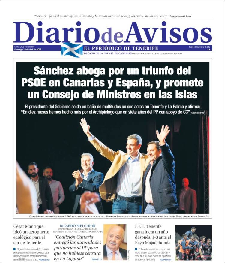 Portada de Diarios de Avisos (España)