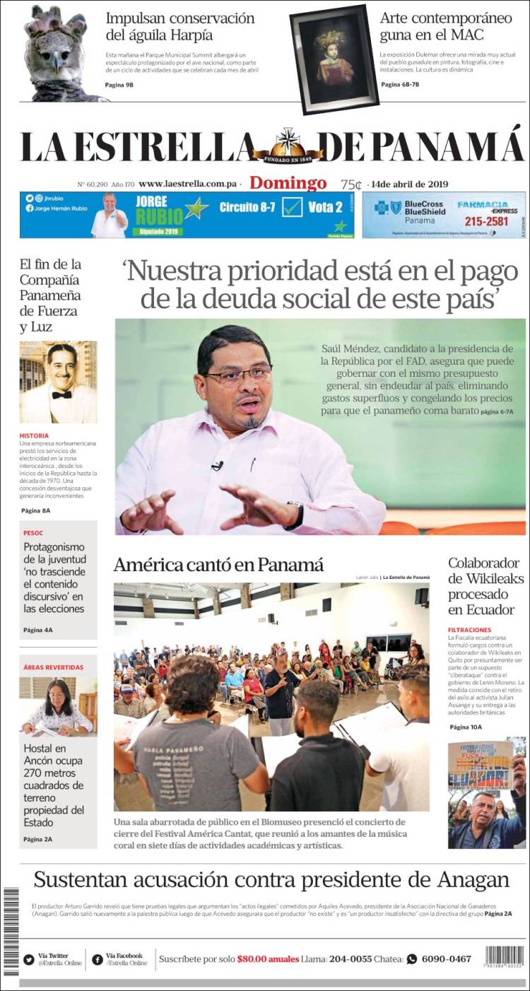 Portada de La Estrella de Panamá (Panam&aacute;)
