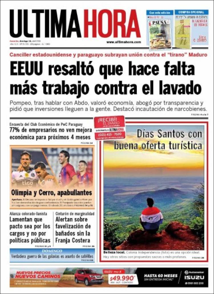 Portada de Última Hora (Paraguay)