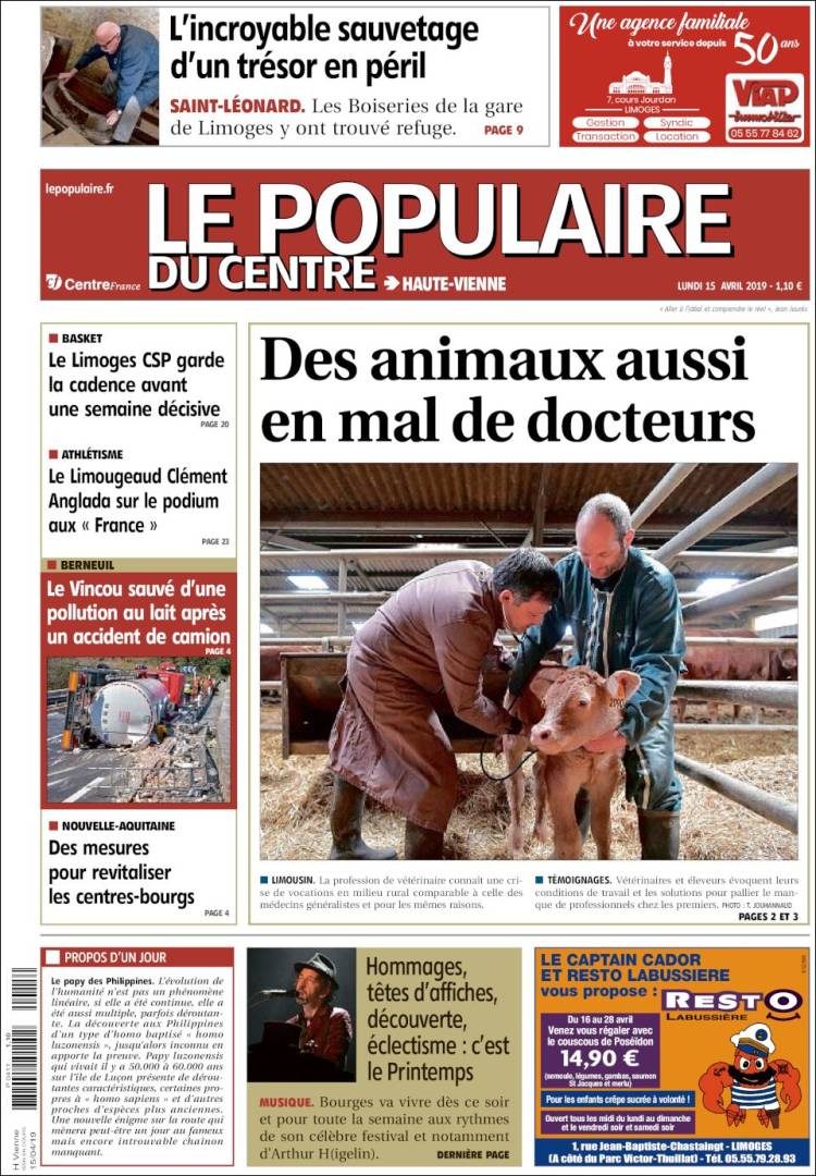 Portada de Le Populaire du Centre (Francia)