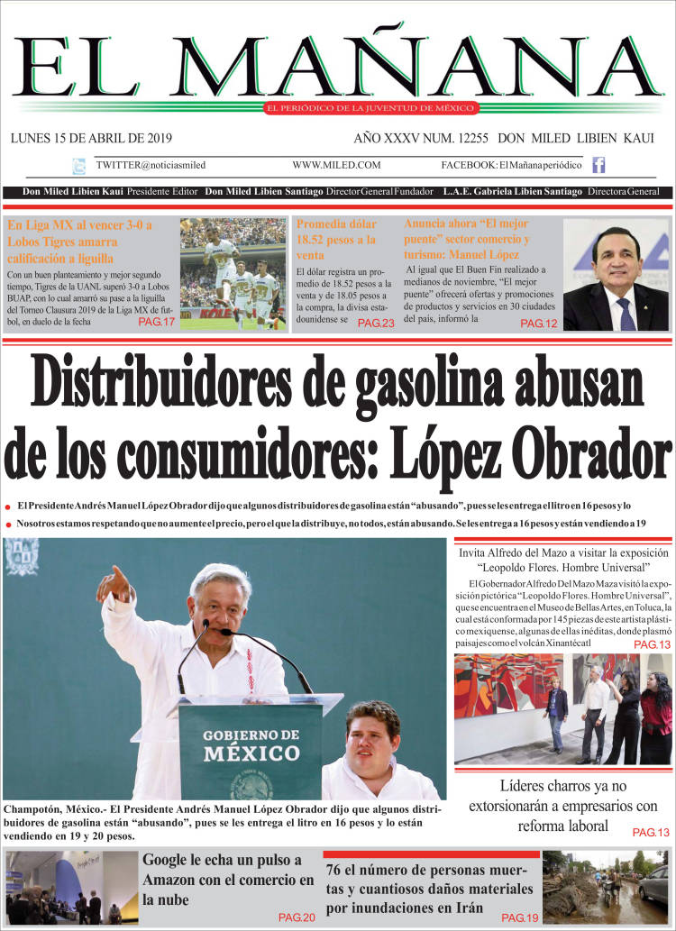 Portada de El Mañana de Toluca (México)