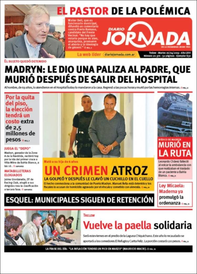 Portada de Diario Jornada en la Patagonia (Argentina)
