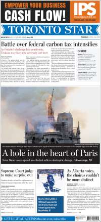 Portada de The Toronto Star (Canadá)