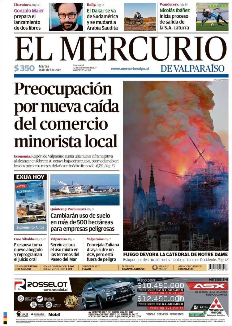 Portada de Mercurio de Valparaiso (Chili)