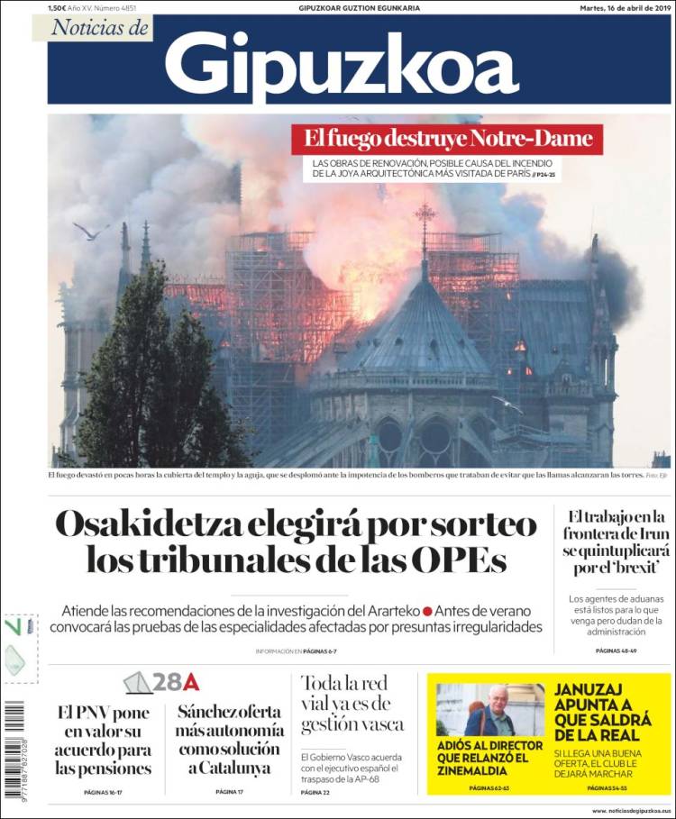 Portada de Noticias de Gipuzkoa (Espagne)