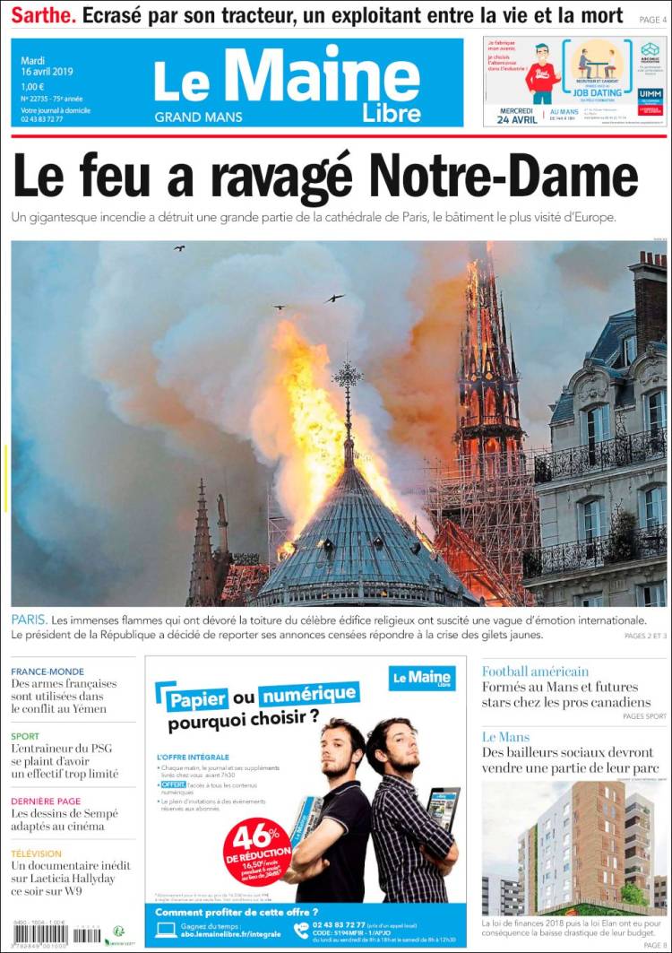 Portada de Le Maine Libre (Francia)