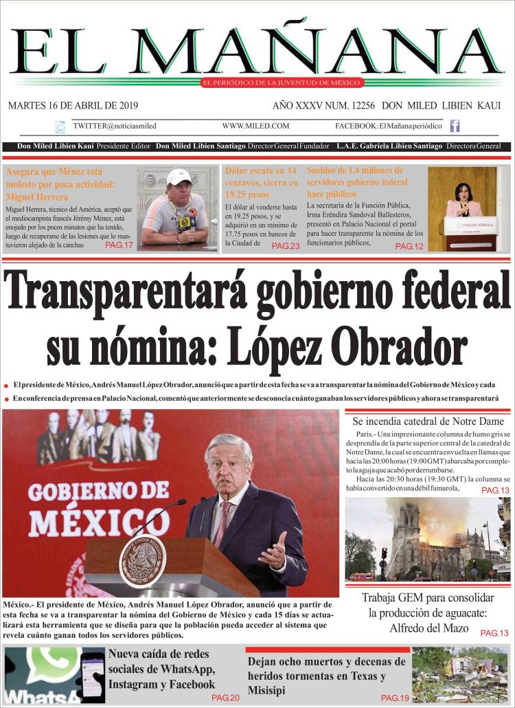 Portada de El Mañana de Toluca (M&eacute;xico)