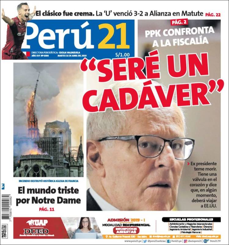 Portada de Perú 21 (Perú)