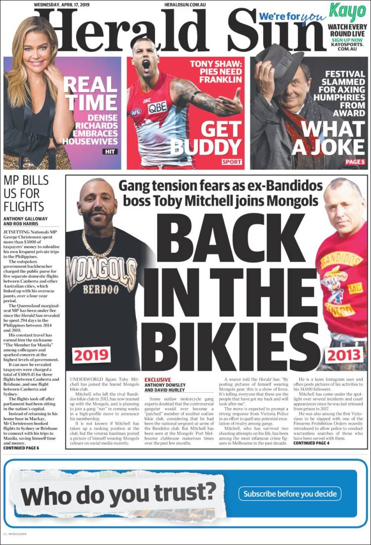Portada de Herald Sun (Australia)