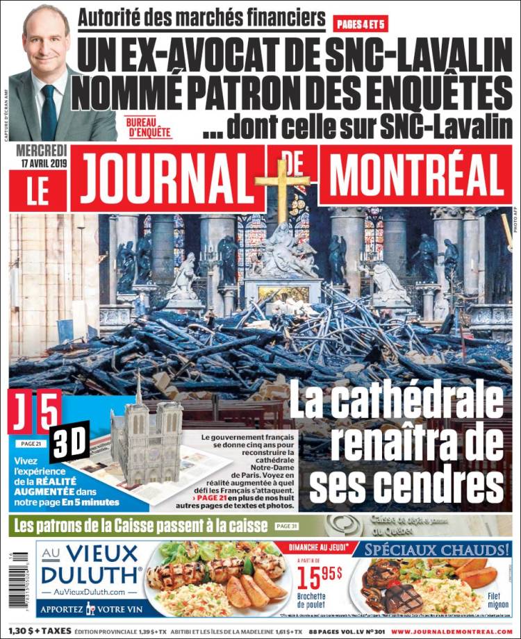 Portada de Le Journal de Montréal (Canada)