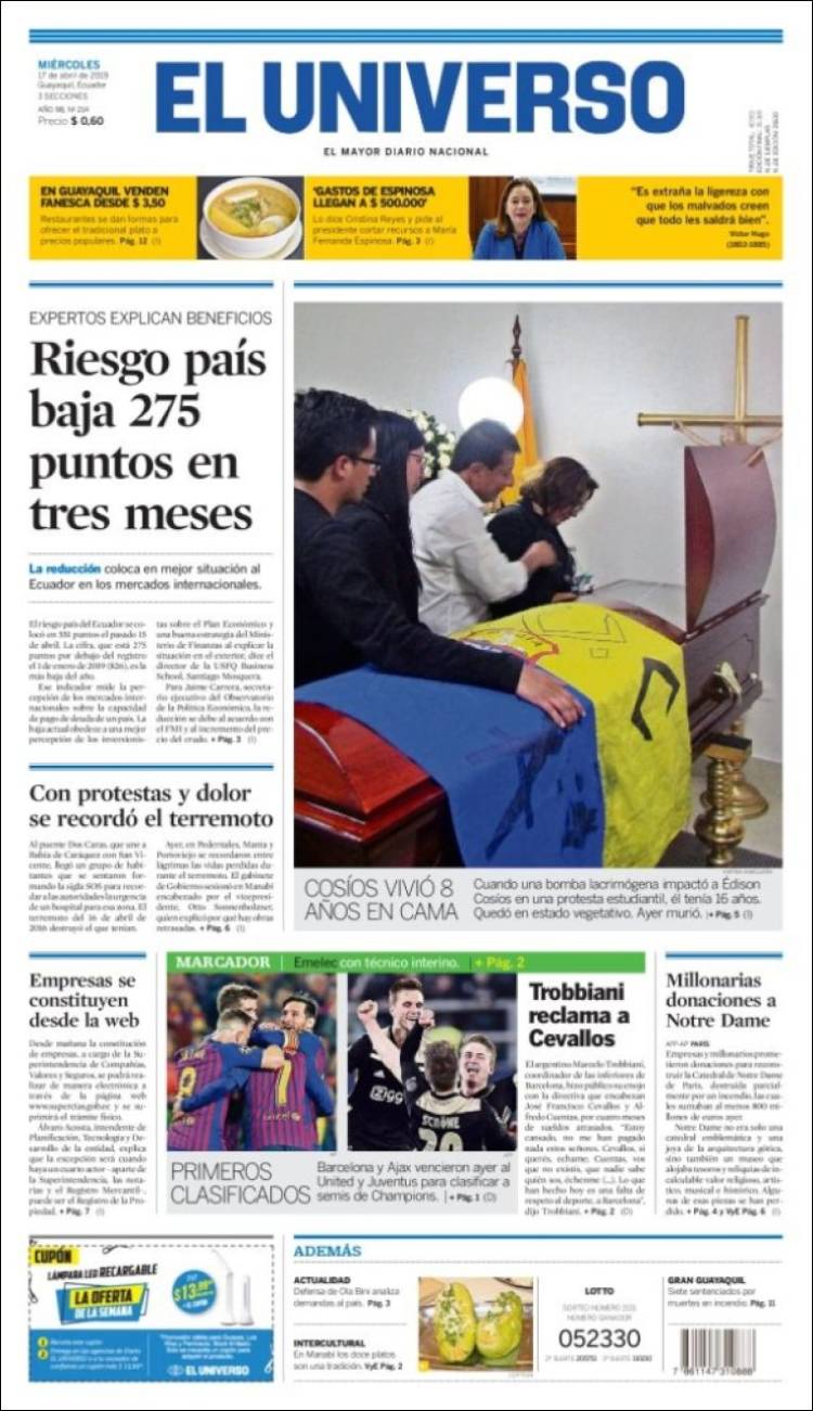 Portada de El Universo - Ecuador (Ecuador)
