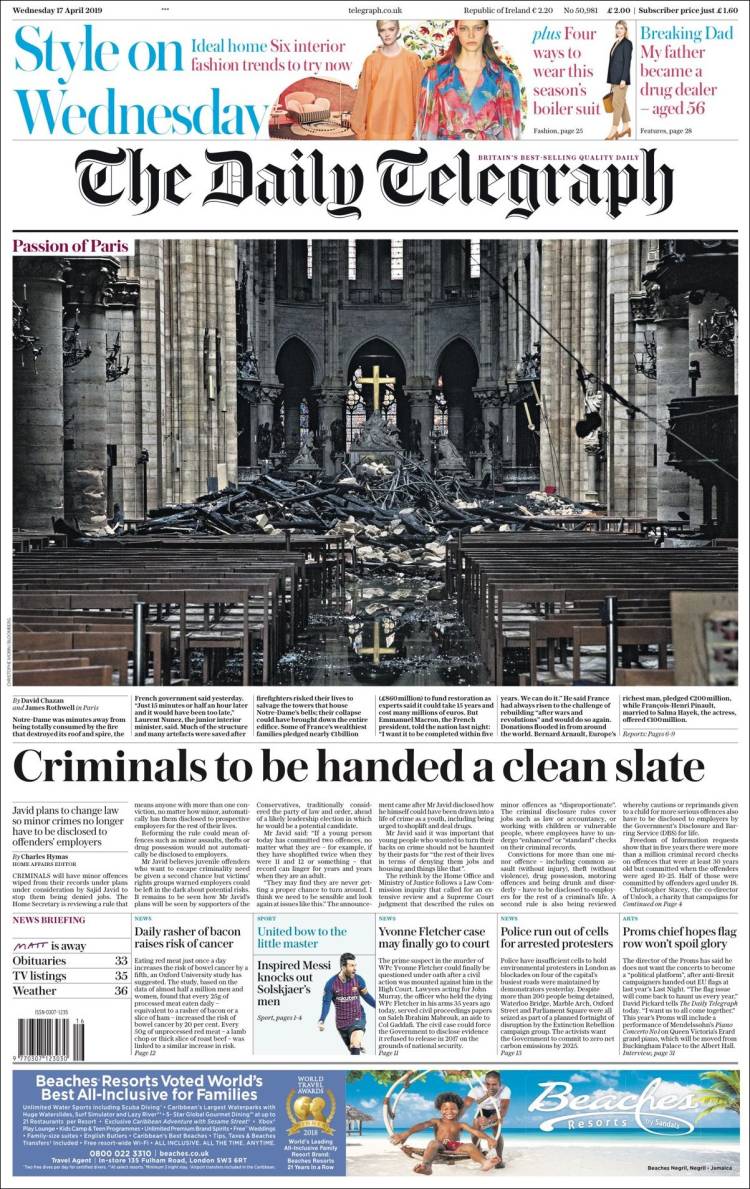 Portada de Daily Telegraph (Reino Unido)