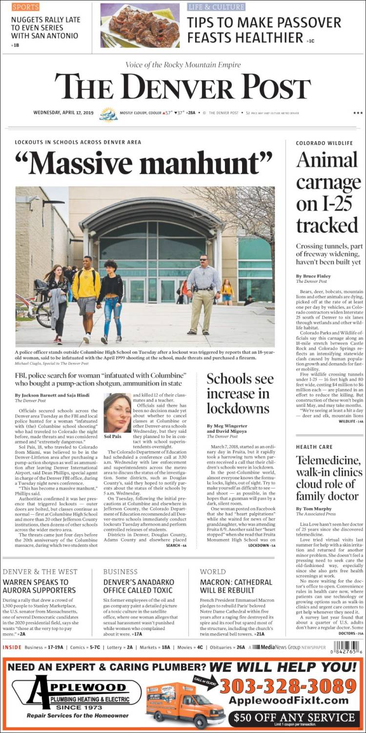 Portada de The Denver Post (USA)