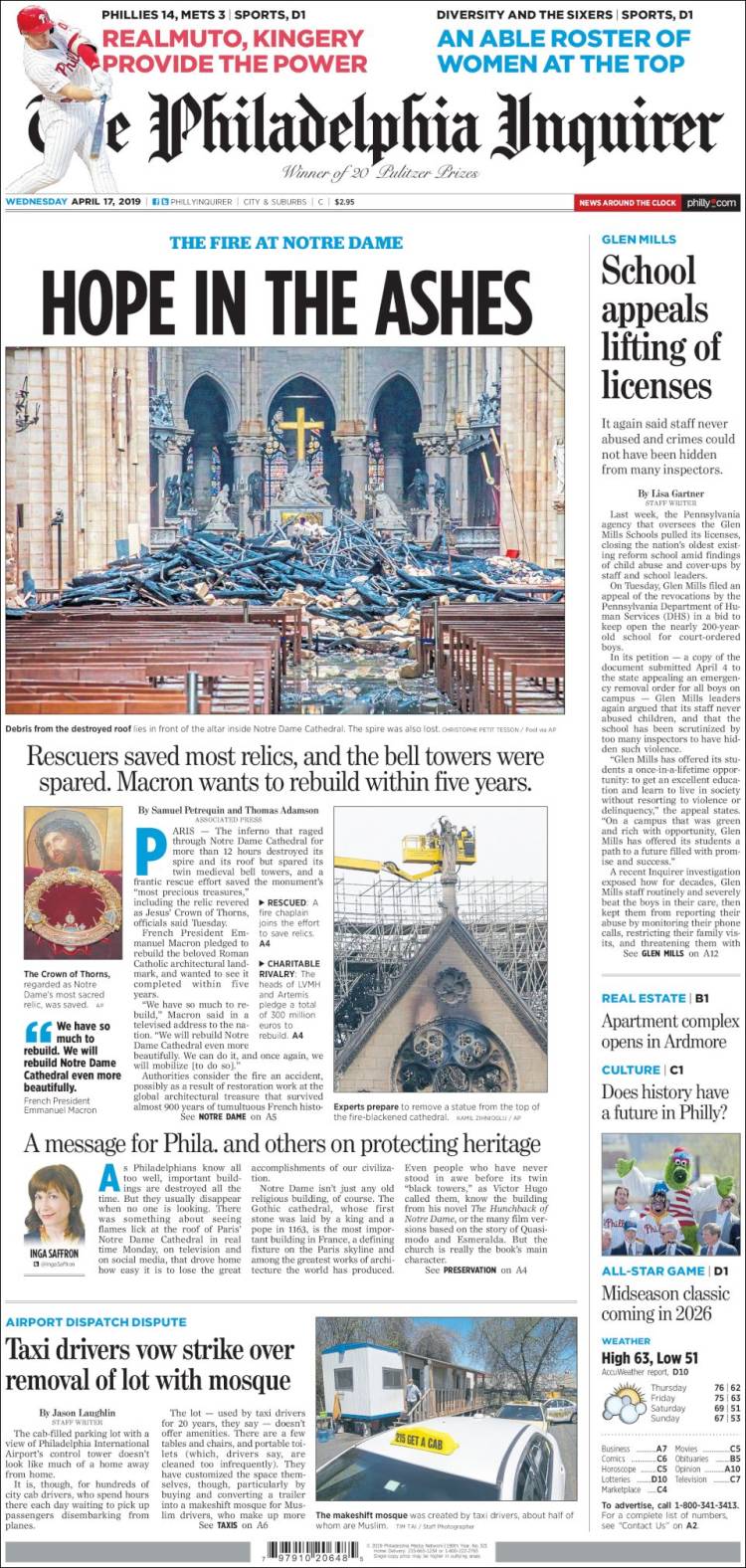 Portada de Philadelphia Inquirer (USA)