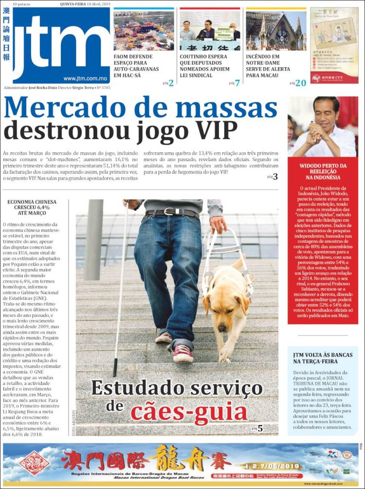 Portada de Jornal Tribuna de Macau (China)