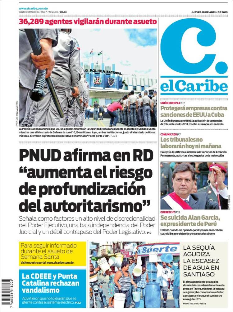 Portada de El Caribe (R. Dominicana)
