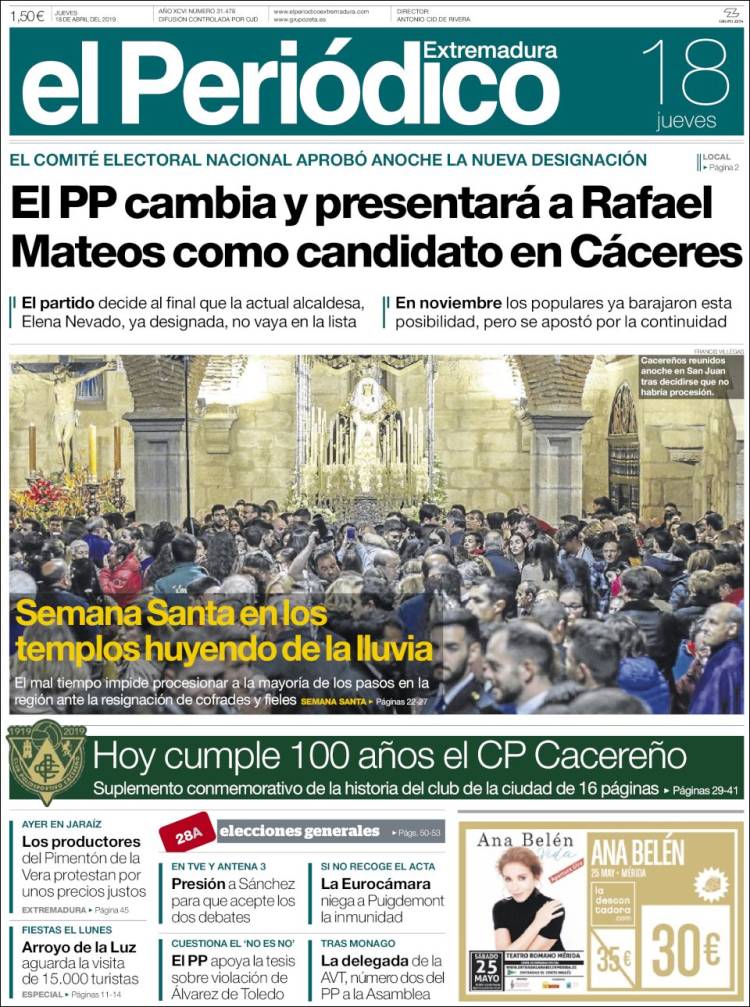 Portada de El Periódico de Extremadura (Espa&ntilde;a)