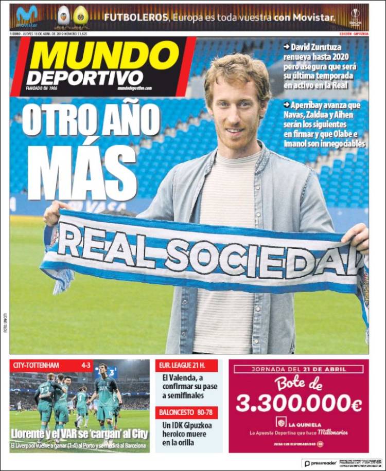 Portada de Mundo Deportivo Gipuzkoa (Espa&ntilde;a)