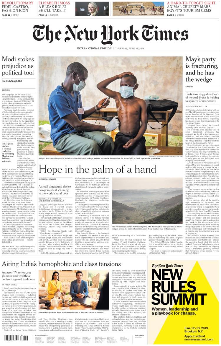 Portada de International New York Times (Europa)