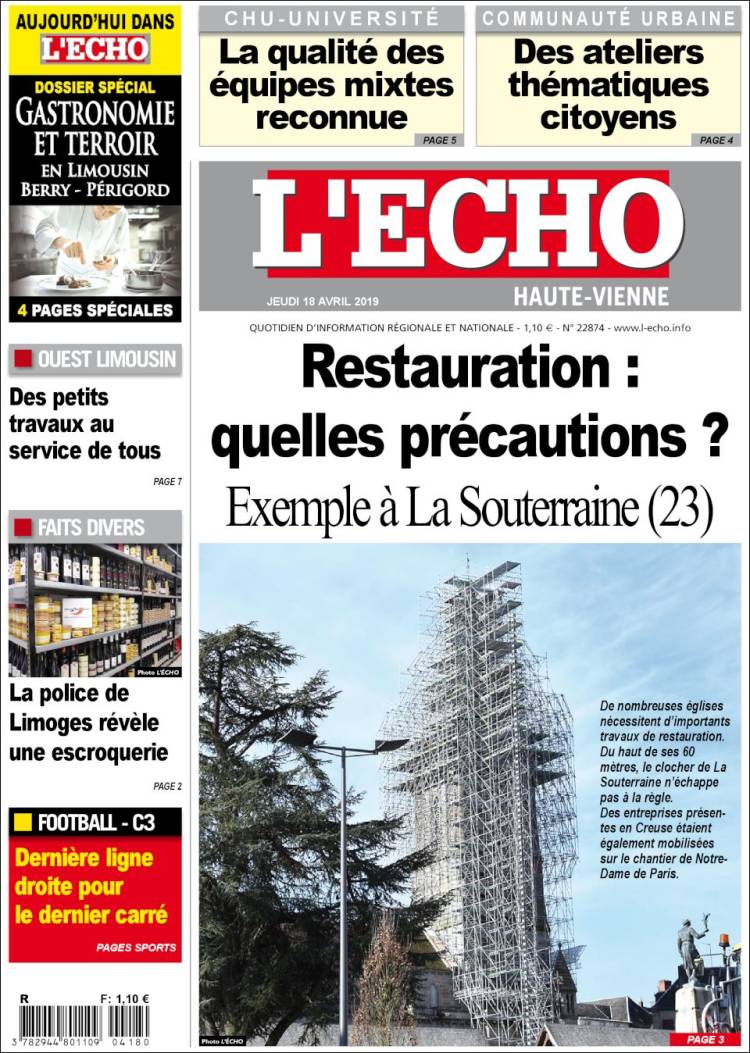 Portada de L'Echo de la Haute-Vienne (Francia)