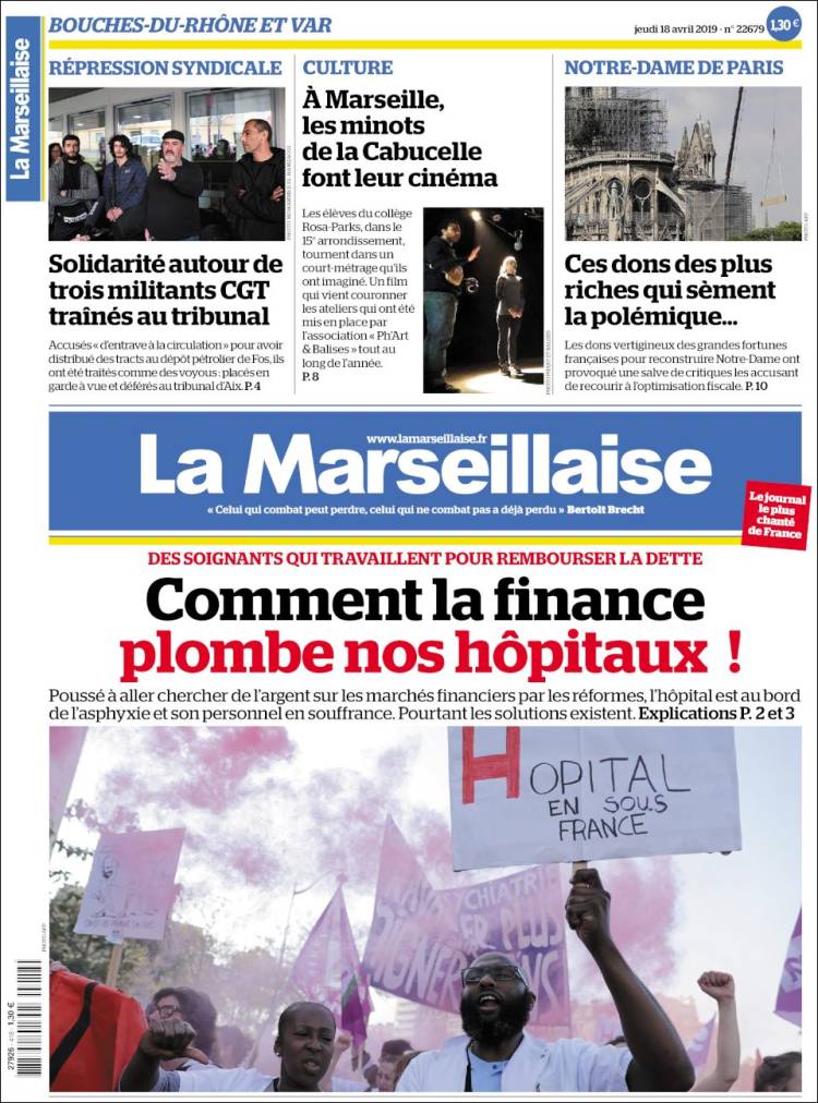 Portada de La Marseillaise (Francia)