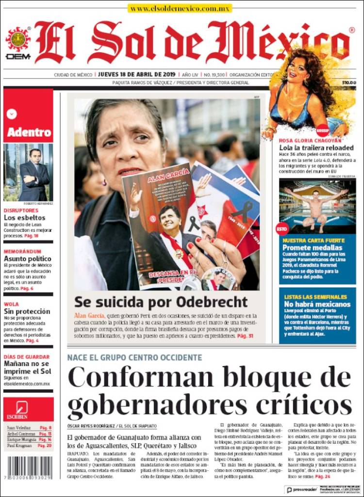 Portada de El Sol de México (M&eacute;xico)