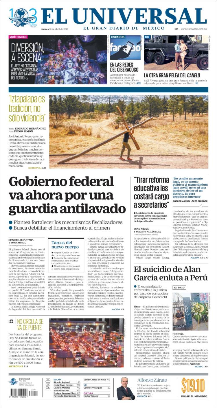 Portada de El Universal (M&eacute;xico)