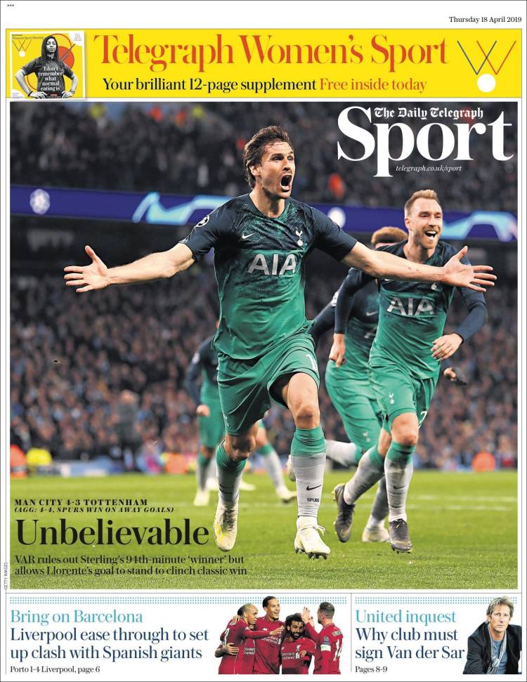 Portada de Telegraph Sport (Reino Unido)