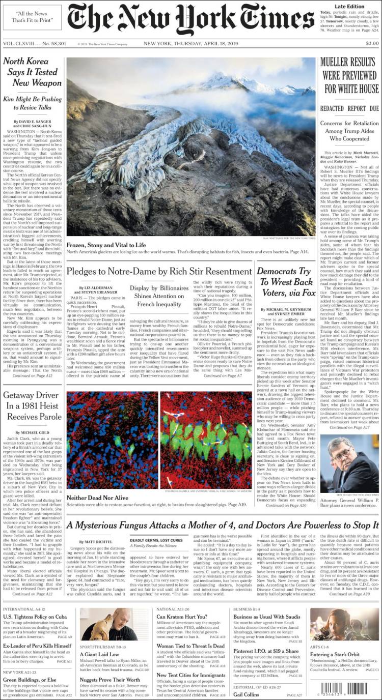 Portada de New York Times (USA)