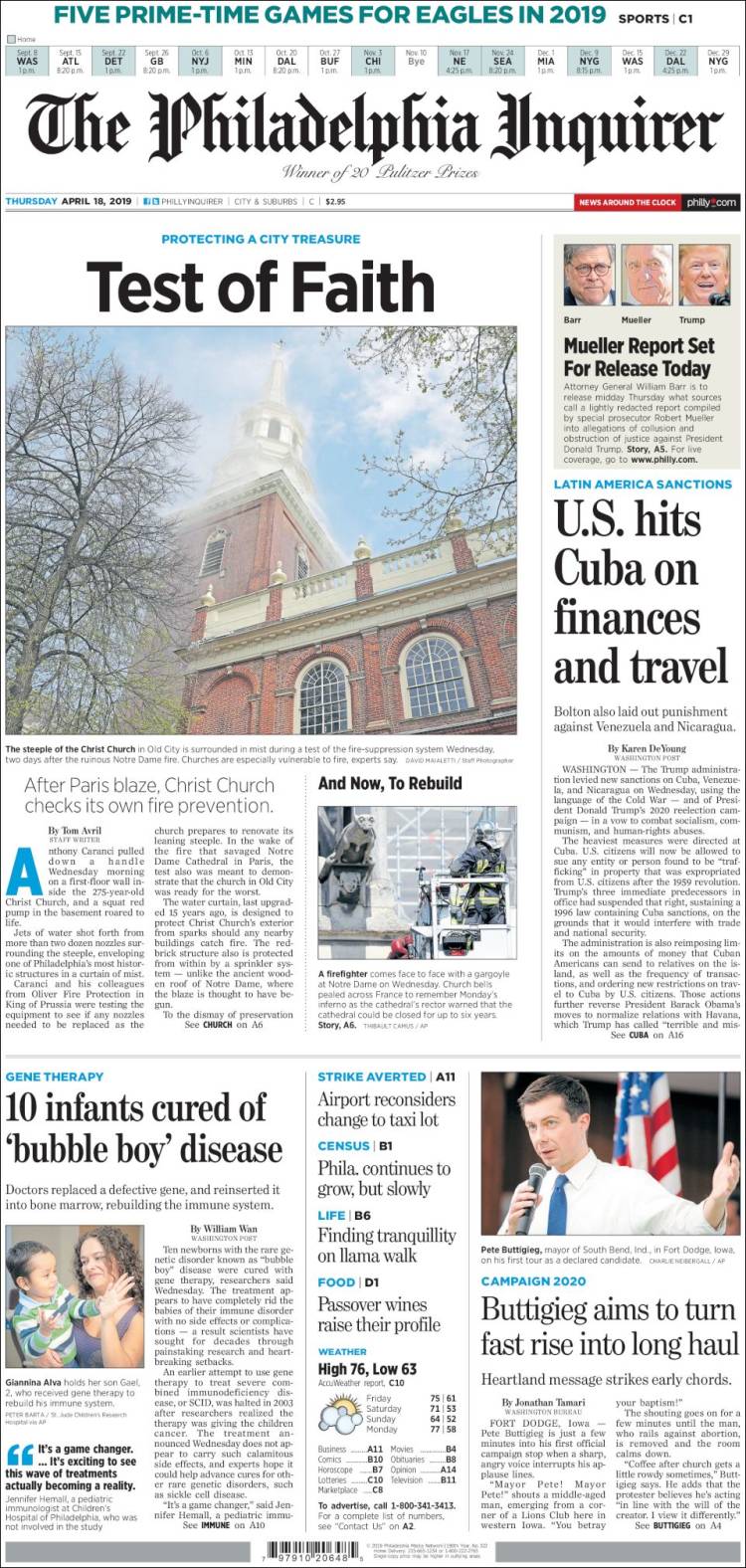 Portada de Philadelphia Inquirer (USA)