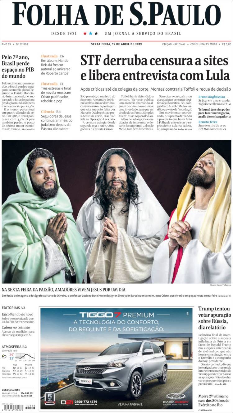 Portada de Folha de São Paulo (Brasil)