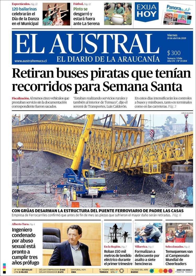 Portada de El Austral de Temuco (Chile)