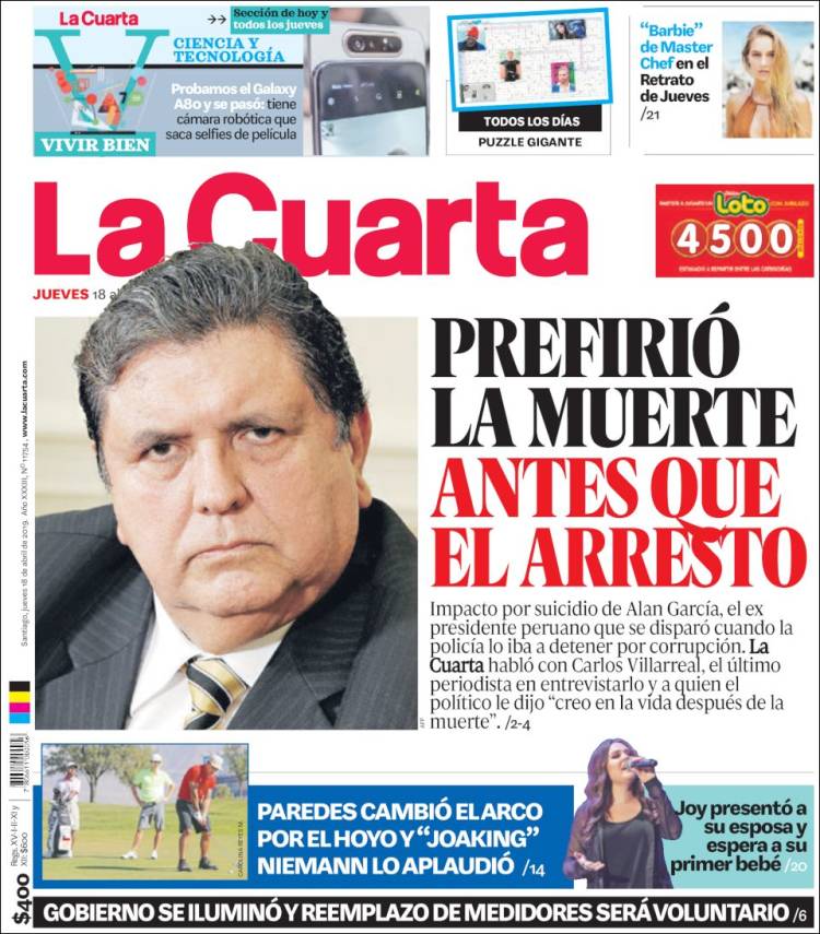 Portada de La Cuarta (Chile)