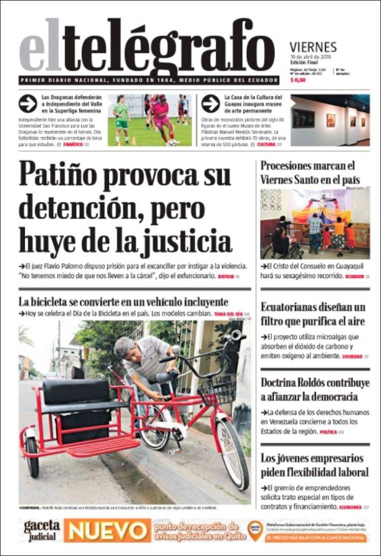 Portada de El Telégrafo (Ecuador)