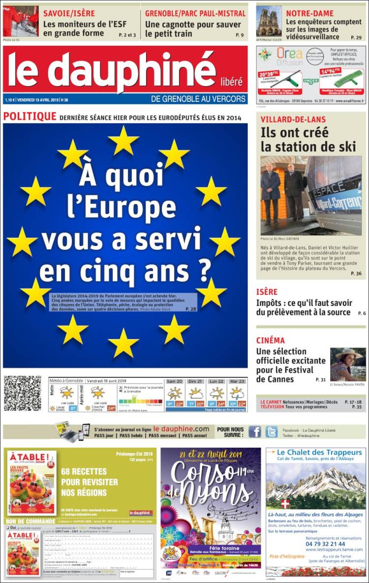 Portada de Le Dauphiné Libéré (Francia)