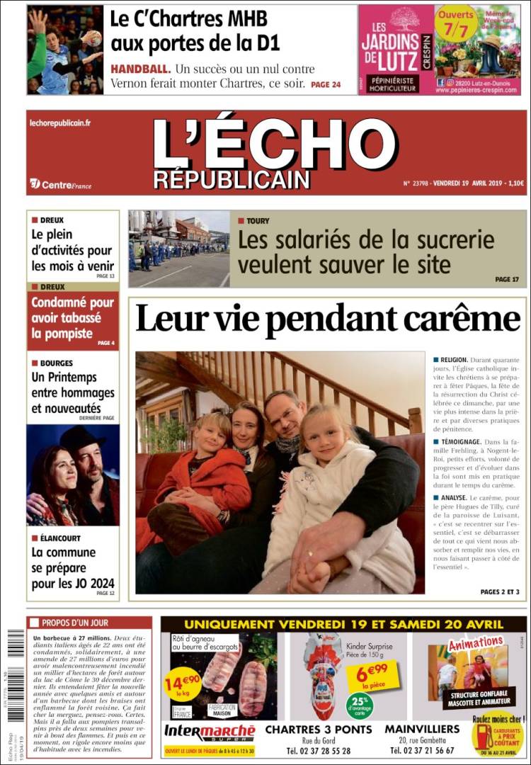 Portada de L'Echo Républicain (Francia)